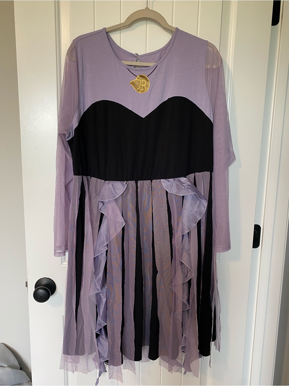 Torrid Disney Villains Lavender and Black Long Sleeve Ruffled Mesh Ursula Dress